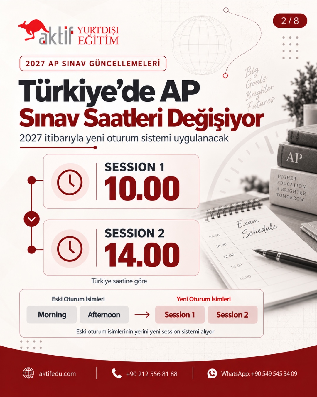 Türkiye'de 2027 AP Session 1 ve Session 2 başlangıç saatleri