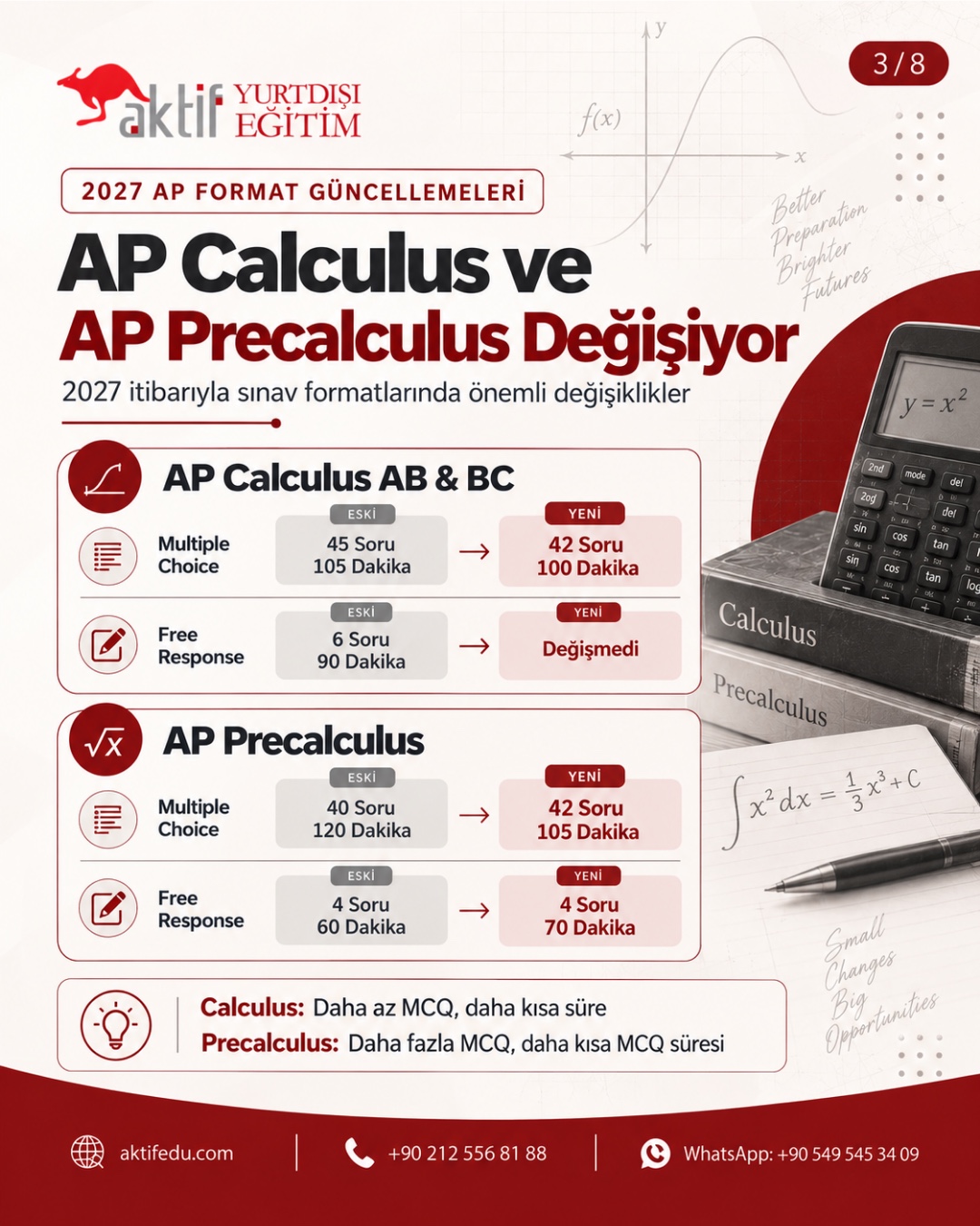 2027 AP Calculus ve AP Precalculus soru sayısı ve süre değişiklikleri