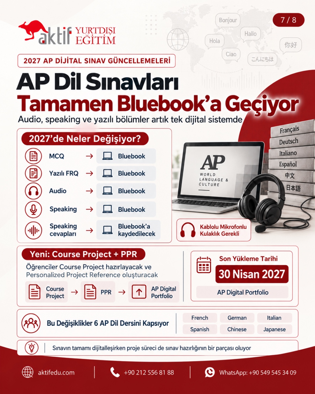 2027 AP World Language sınavlarının Bluebook ve Course Project düzeni
